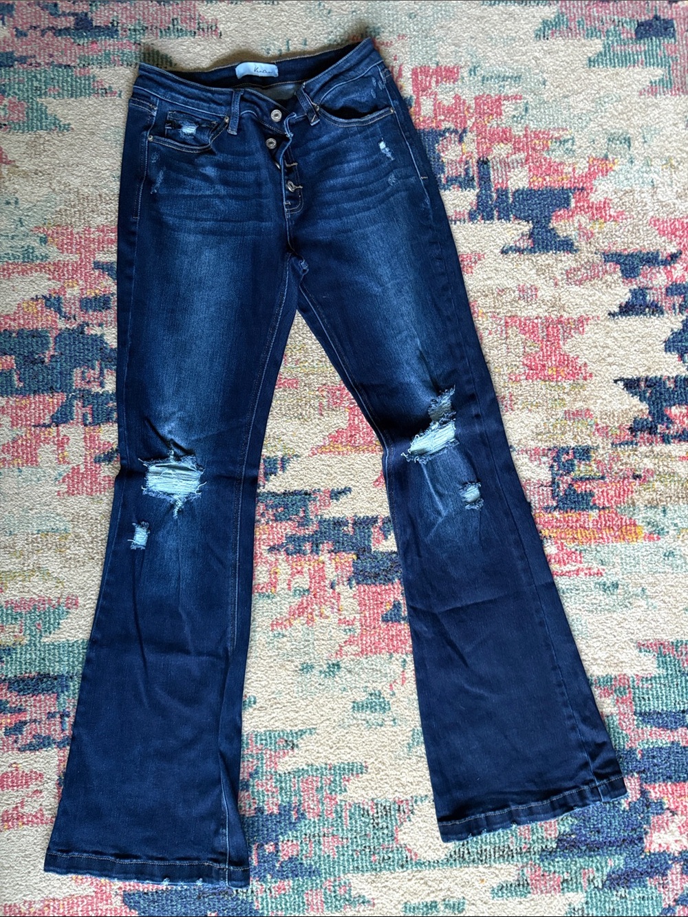 KanCan Dark Blue Distressed Flare Jeans